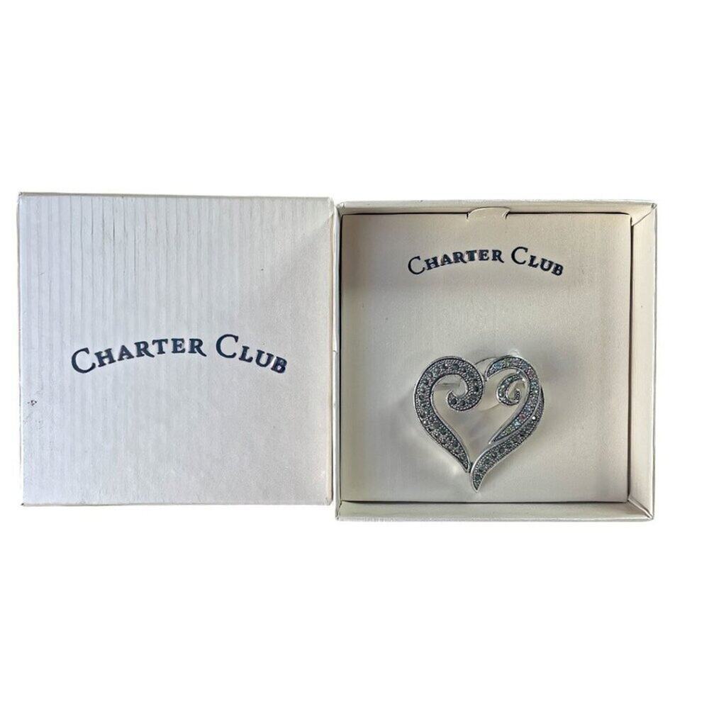 Charter Club Silver Tone Marcasite & Pastel Gemstone Heart Pin In Gift Box
